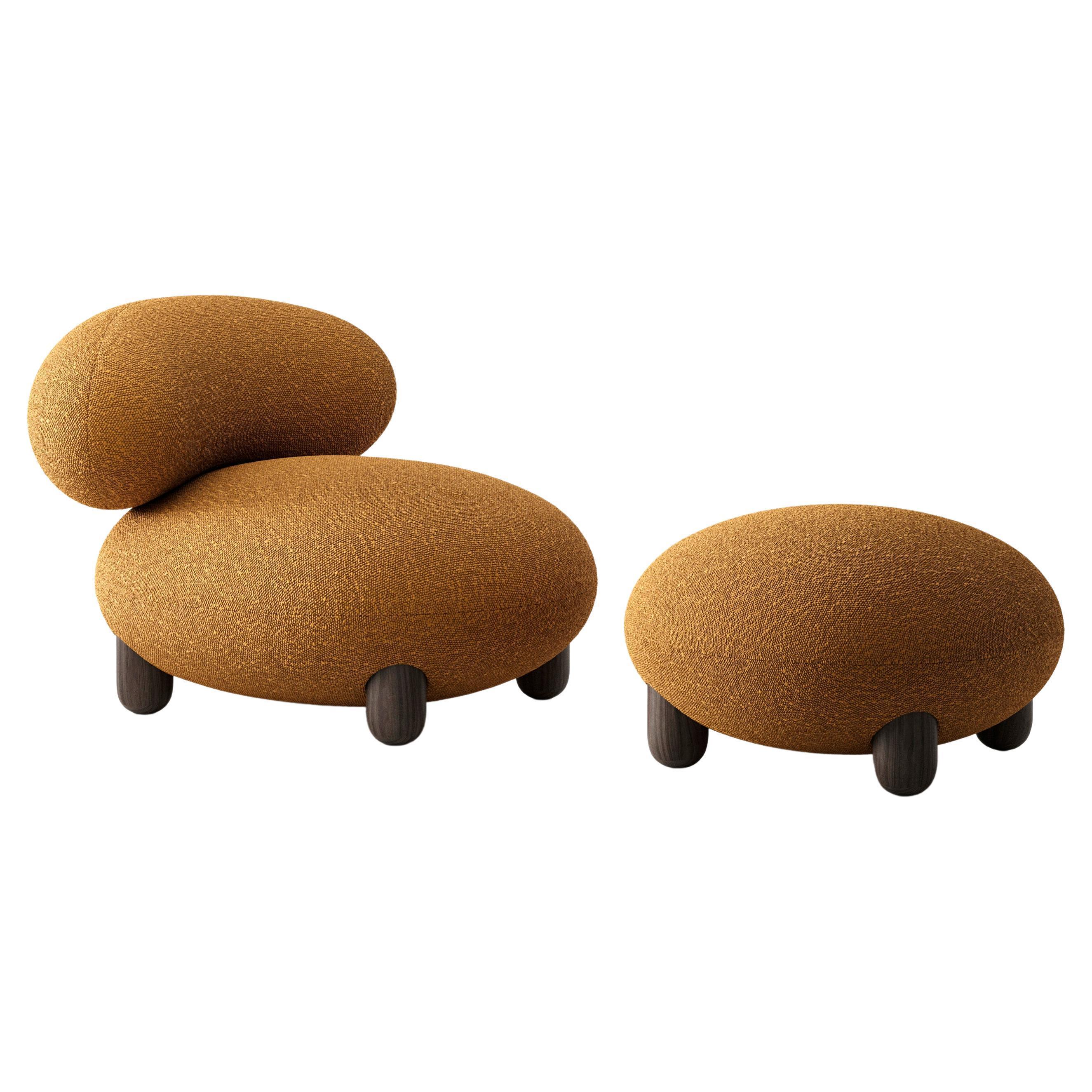 Contemporary Set 'Flock', Lounge Chair + Ottoman by Noom, Baloo Bouclé For Sale