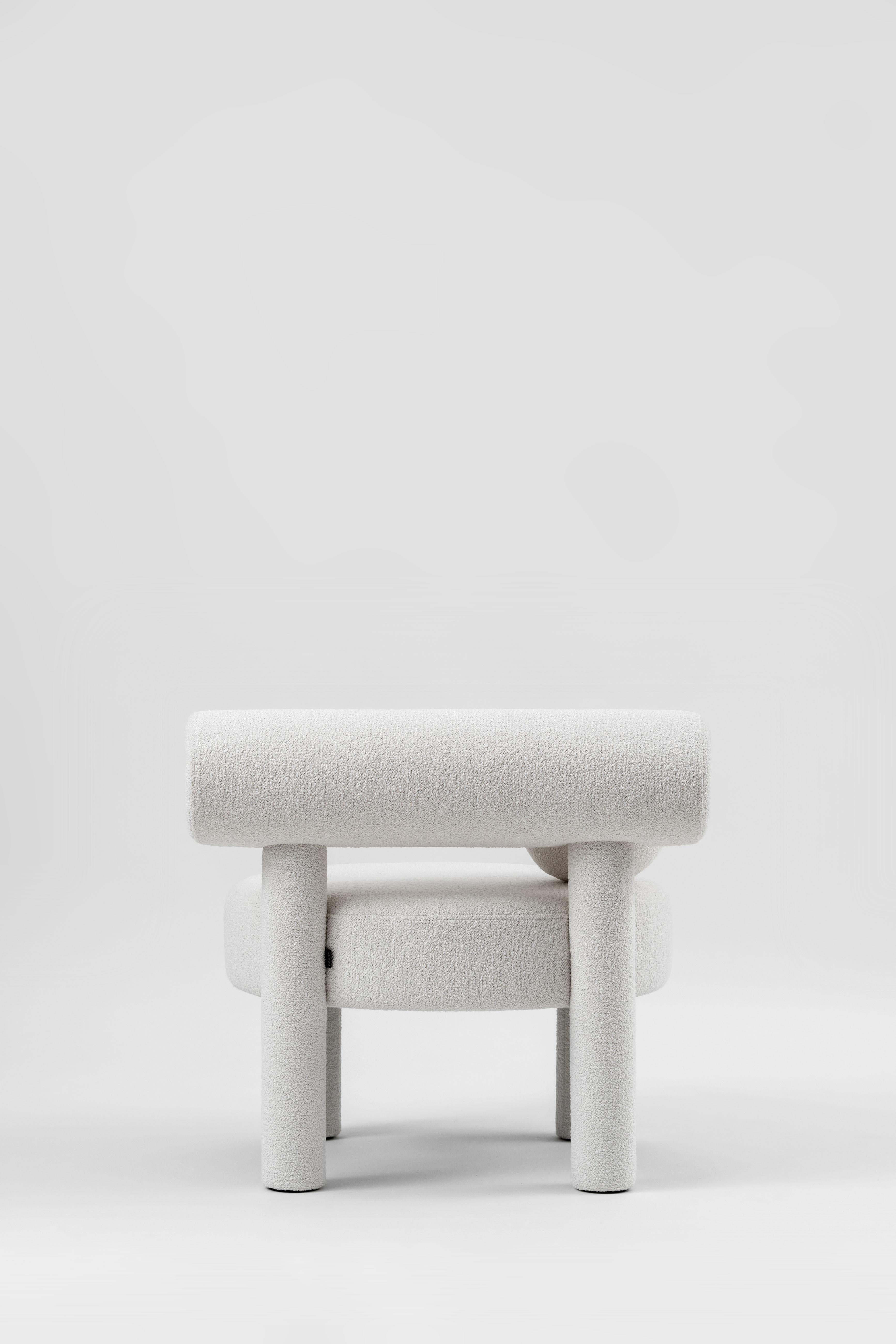Contemporary Set 'Gropius' by Noom, Low Chair + Ottoman, Baloo Bouclé White For Sale 6