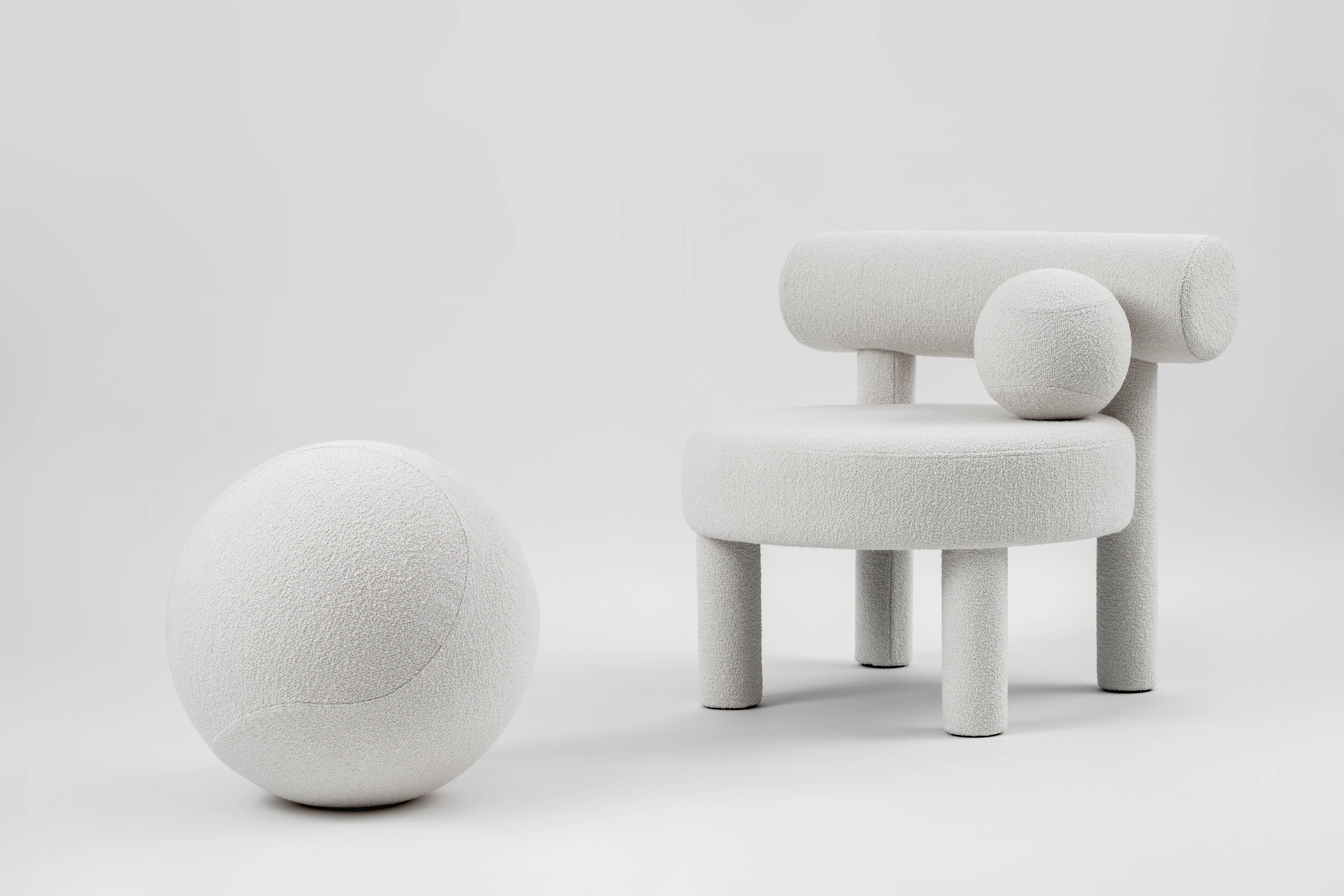Fabric Contemporary Set 'Gropius' by Noom, Low Chair + Ottoman, Baloo Bouclé White For Sale