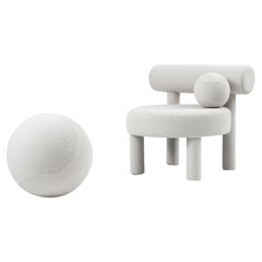 Contemporary Set 'Gropius' by Noom, Low Chair + Ottoman, Baloo Bouclé White