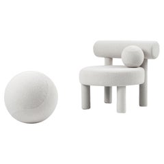 Contemporary Set 'Gropius' by NOOM, Low Chair + Ottoman, Baloo Bouclé White