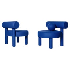Ensemble contemporain 'Gropius CS1' par NOOM, 2 chaises basses en laine bleue
