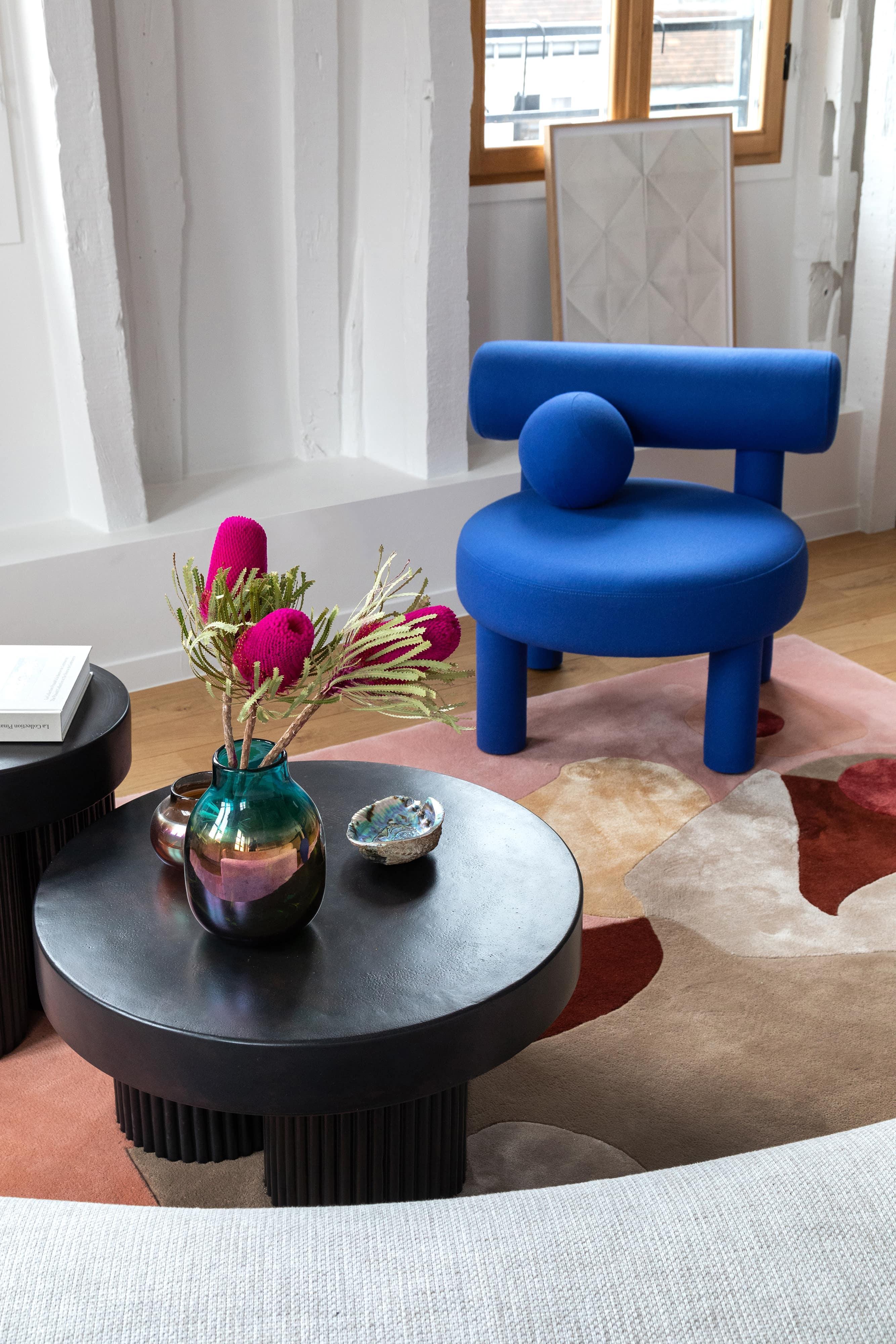Organic Modern Contemporary Set Low Chair Gropius CS1, Small Cushion + Ottoman, NOOM For Sale