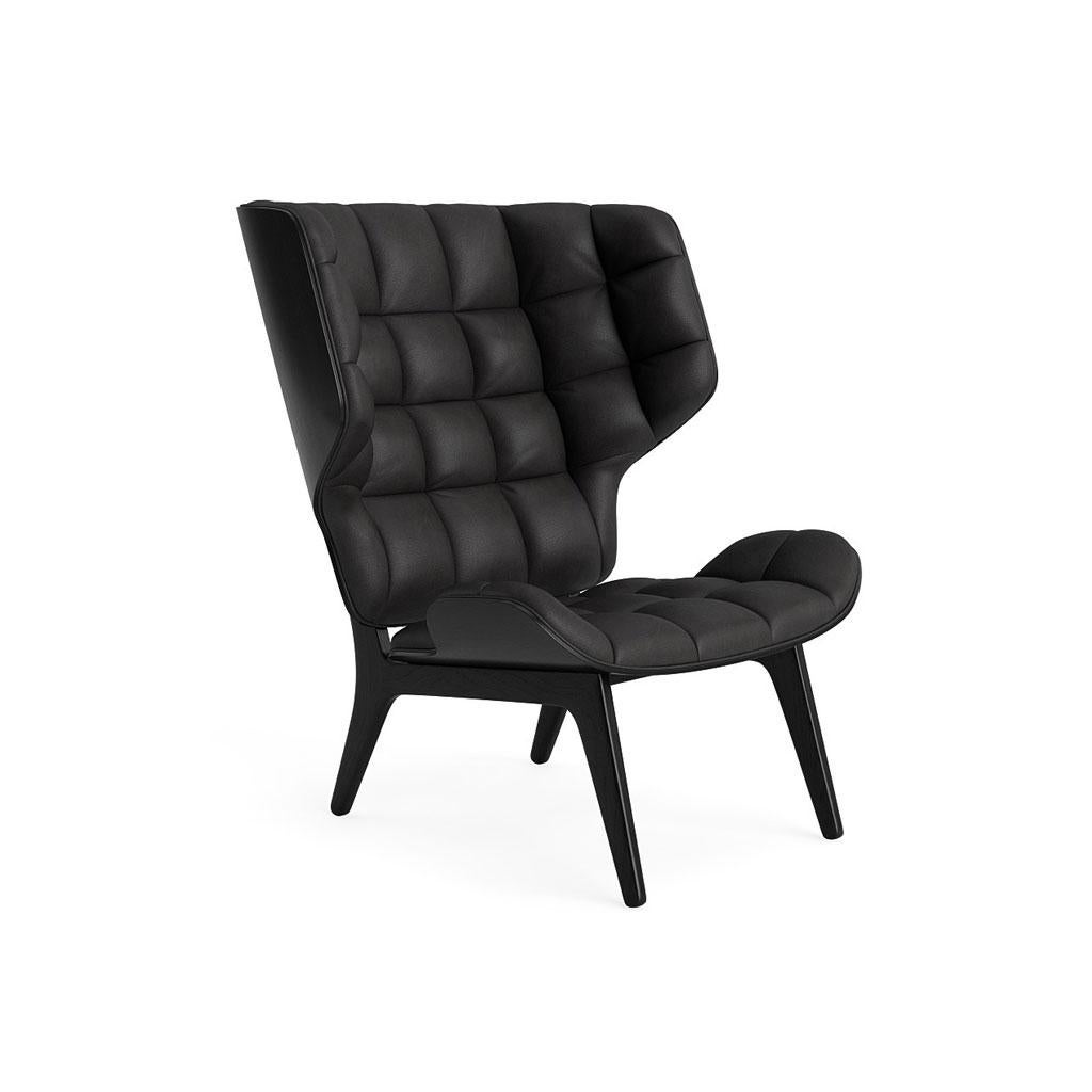Scandinavian Modern Contemporary Set 'Mammoth', Chair + Ottoman, Black, Dunes Leather For Sale
