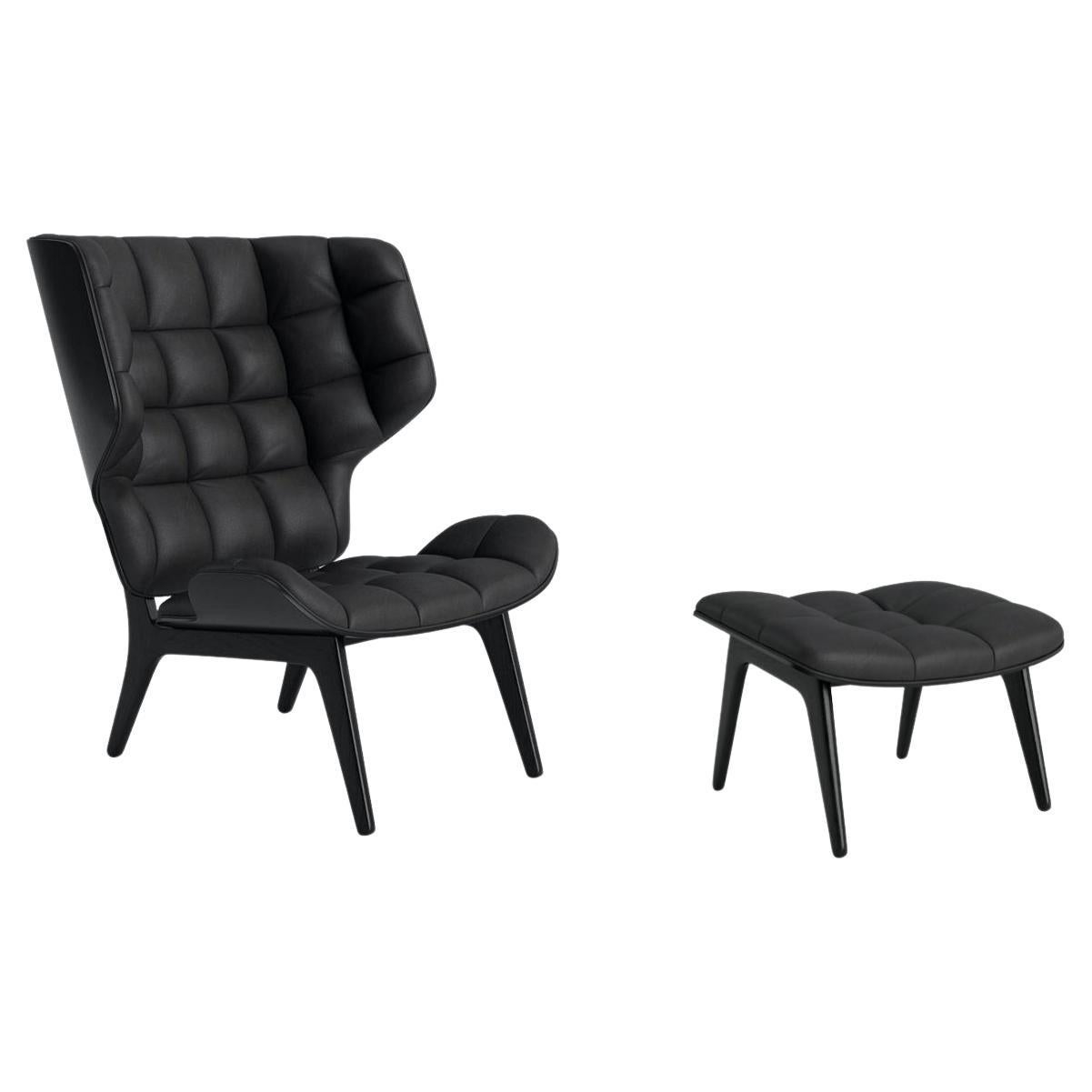 Ensemble contemporain « Mammoth », chaise et pouf, noir, cuir des dunes