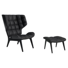 Contemporary Set 'Mammoth', Chair + Ottoman, Black, Dunes Leather