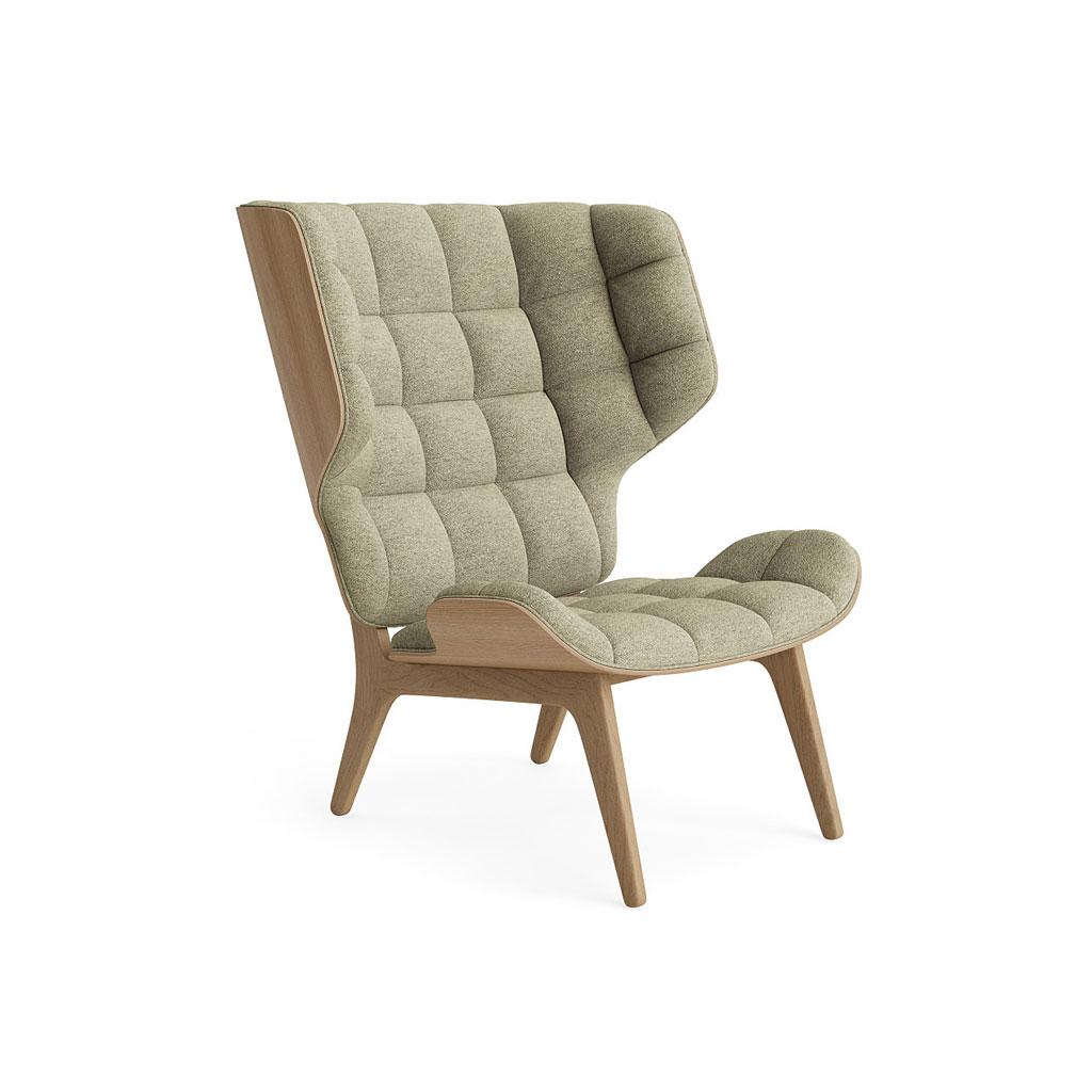Scandinavian Modern Contemporary Set 'Mammoth', Chair + Ottoman, Natural Oak, Barnum Bouclé 7 For Sale