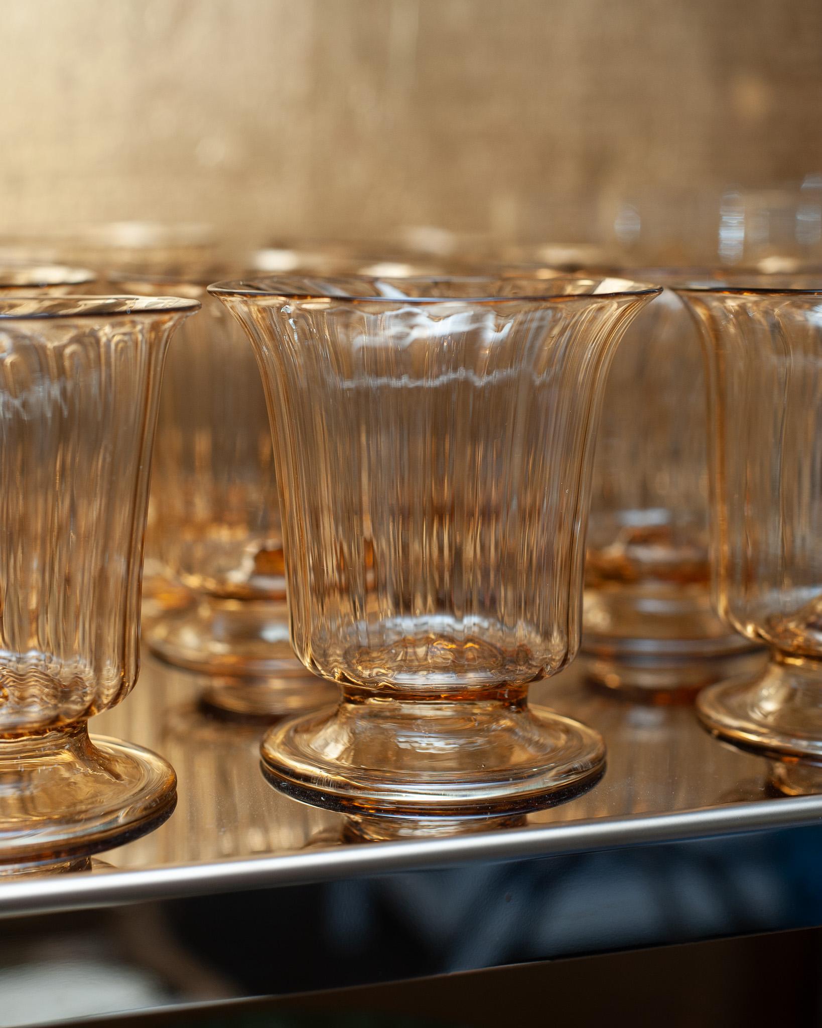 Italian Contemporary Set of 12 Fluted Murano Glass Tumblers in Soft Amber 