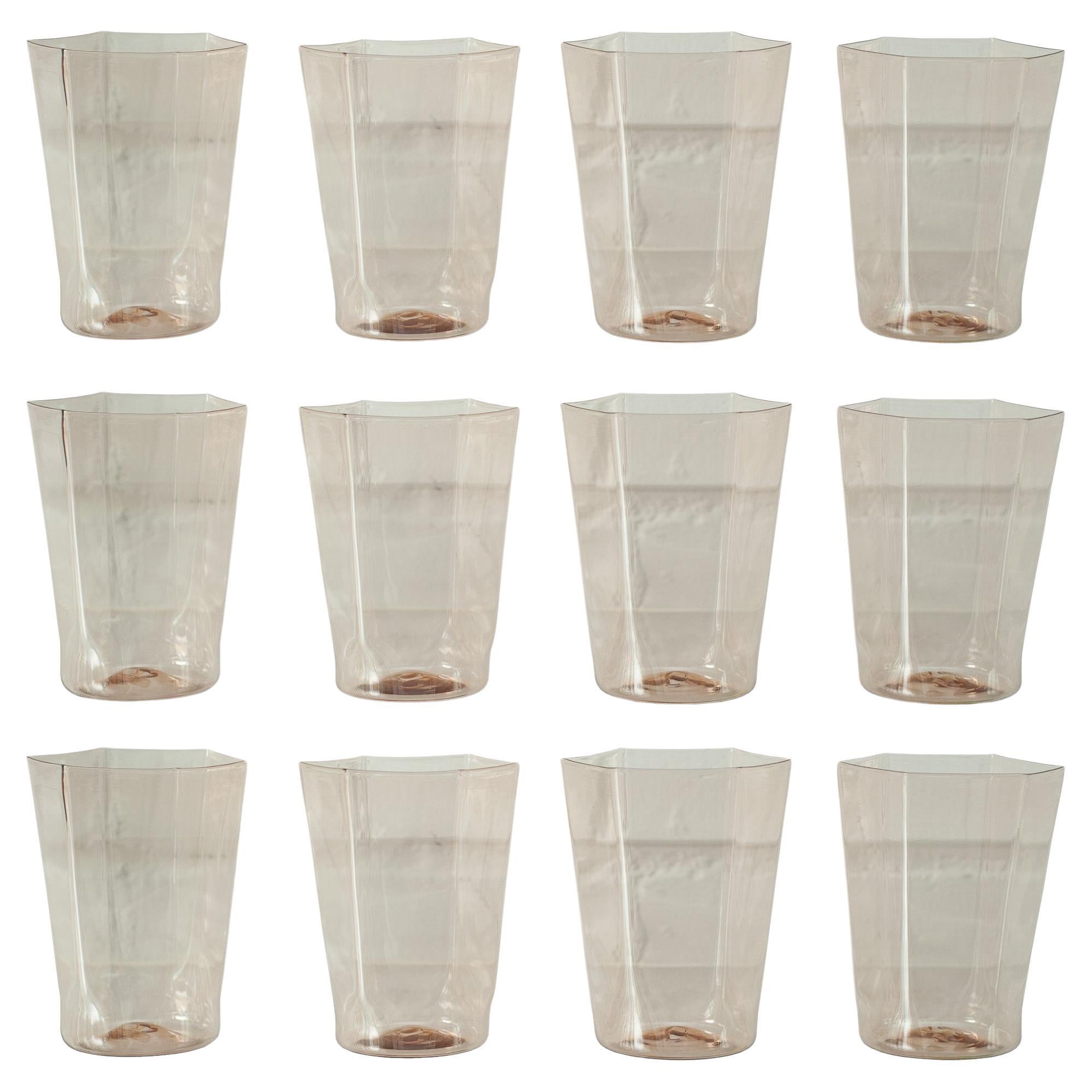 Contemporary Set of 12 Hexagonal Murano Glass Tumblers For Sale