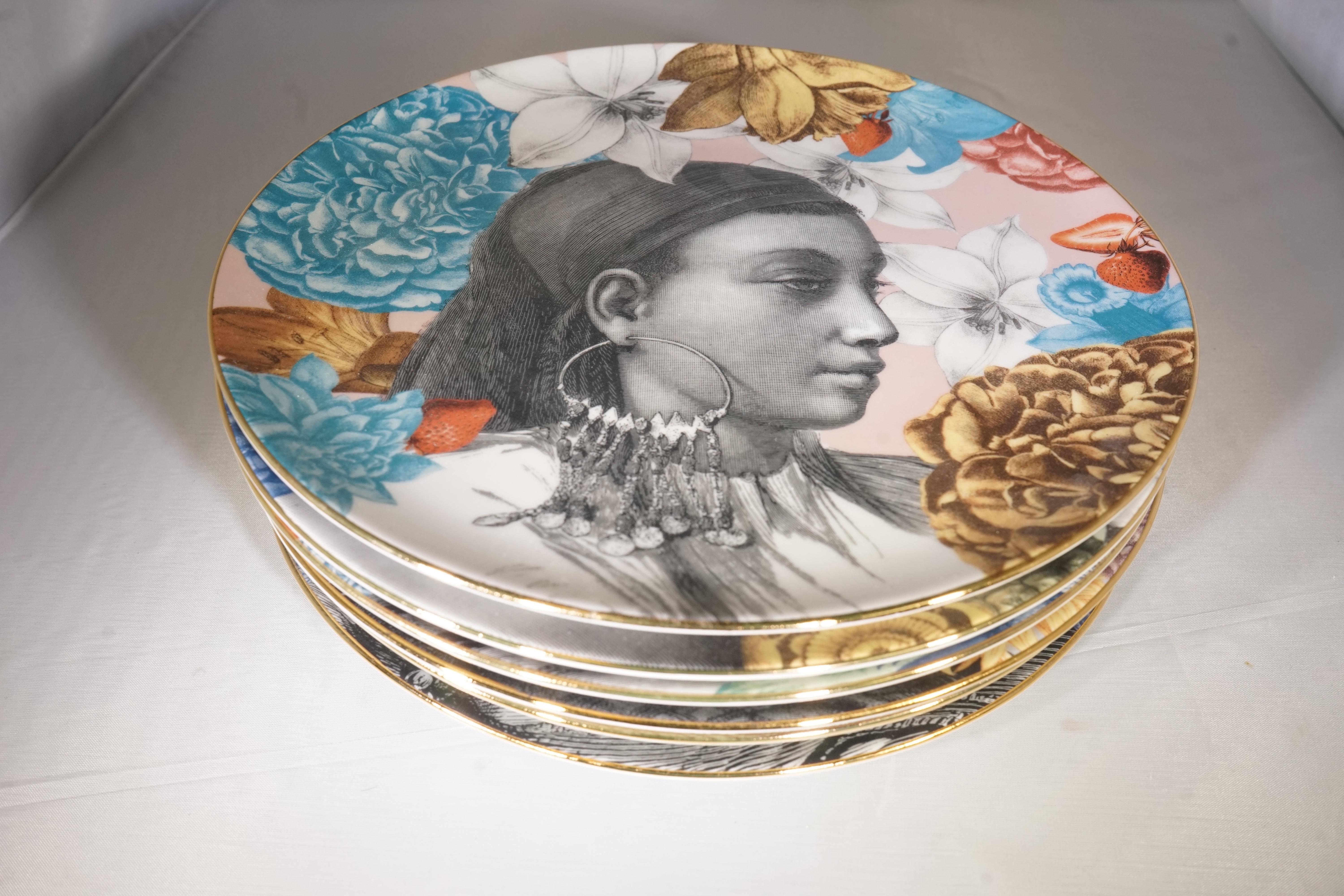 Contemporary Set of 12 Porcelain Multi-Color Cairo Dinner Plates by Vito Nesta 6
