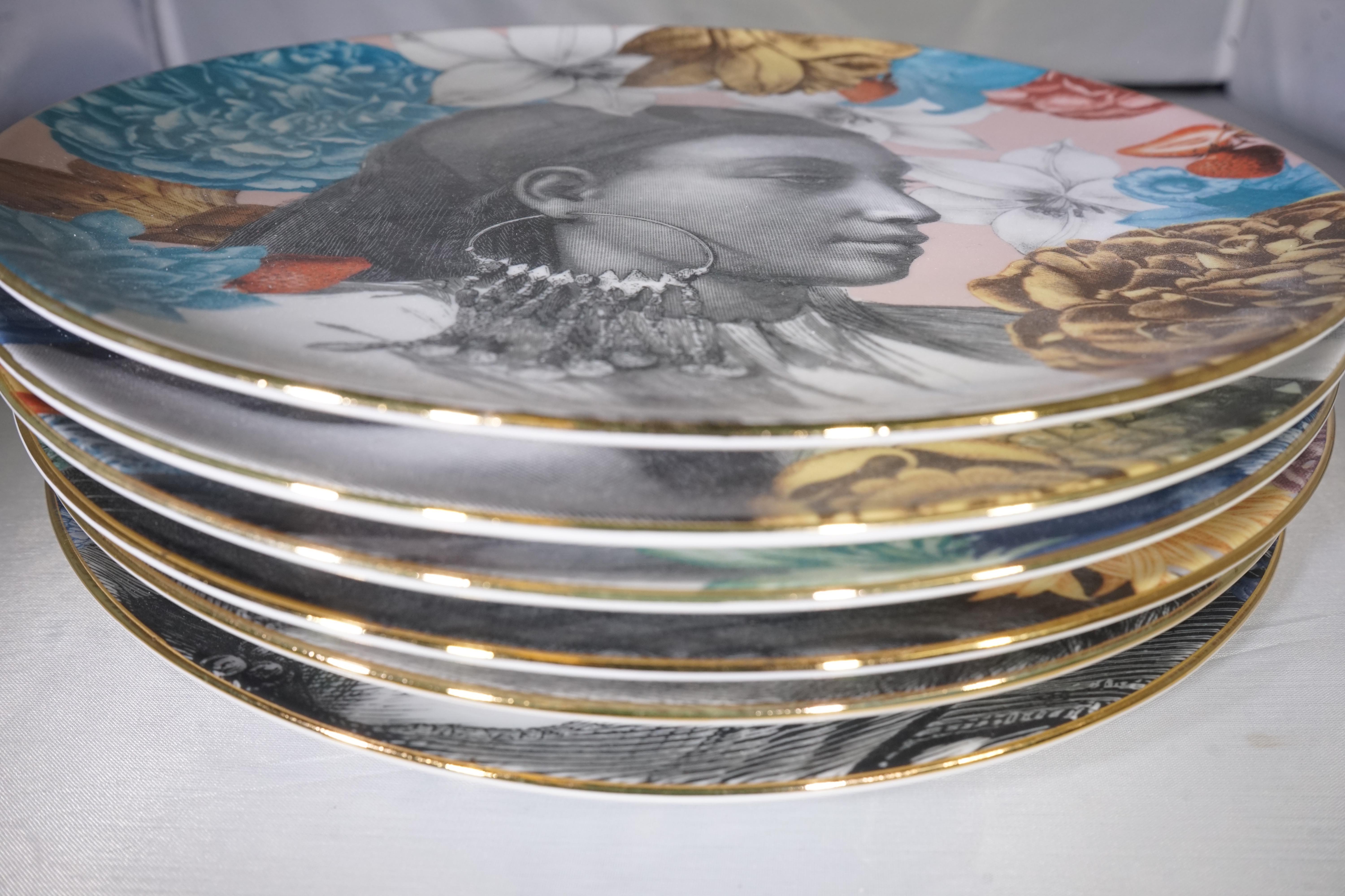 Contemporary Set of 12 Porcelain Multi-Color Cairo Dinner Plates by Vito Nesta In New Condition In Aspen, CO