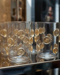 Contemporary Set of 12 Spotted Murano Glass Tumblers with Gold Leaf