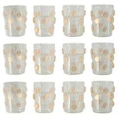 Contemporary Set of 12 Spotted Murano Glass Tumblers with Gold Leaf 