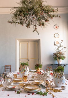 Contemporary Set of 2 Bread Rim Plates Gold Hand Painted Porcelain Tableware