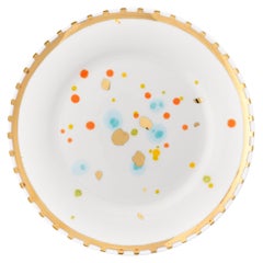 Set Contemporáneo de 2 Platos con Borde de Pan Vajilla de Porcelana Dorada Pintada a Mano