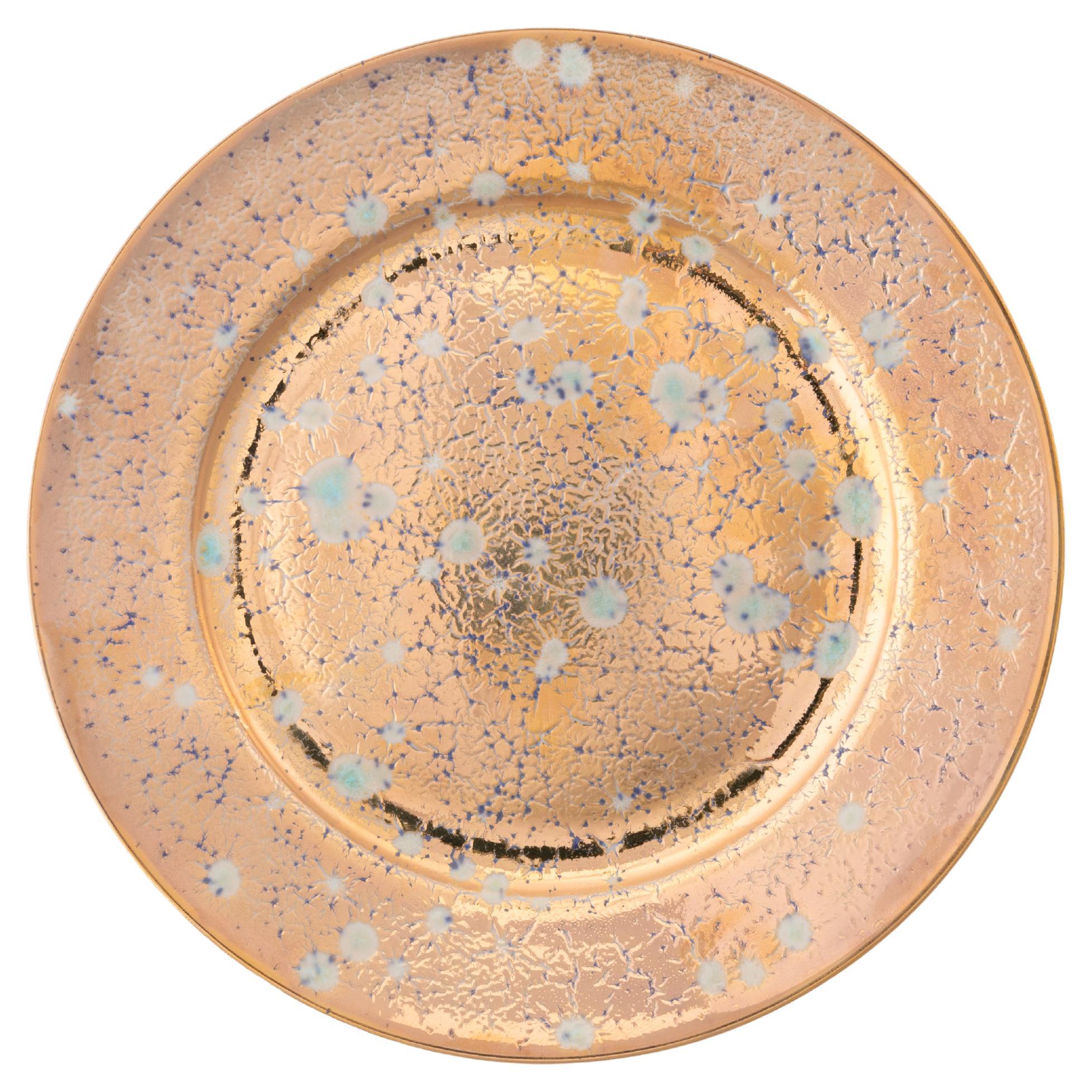 Set Contemporáneo de 2 Platos con Borde de Pan Vajilla de Porcelana Dorada Pintada a Mano