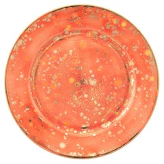 Contemporary Set of 2 Bread Rim Plates Red Gold Hand Painted Porcelain Tableware