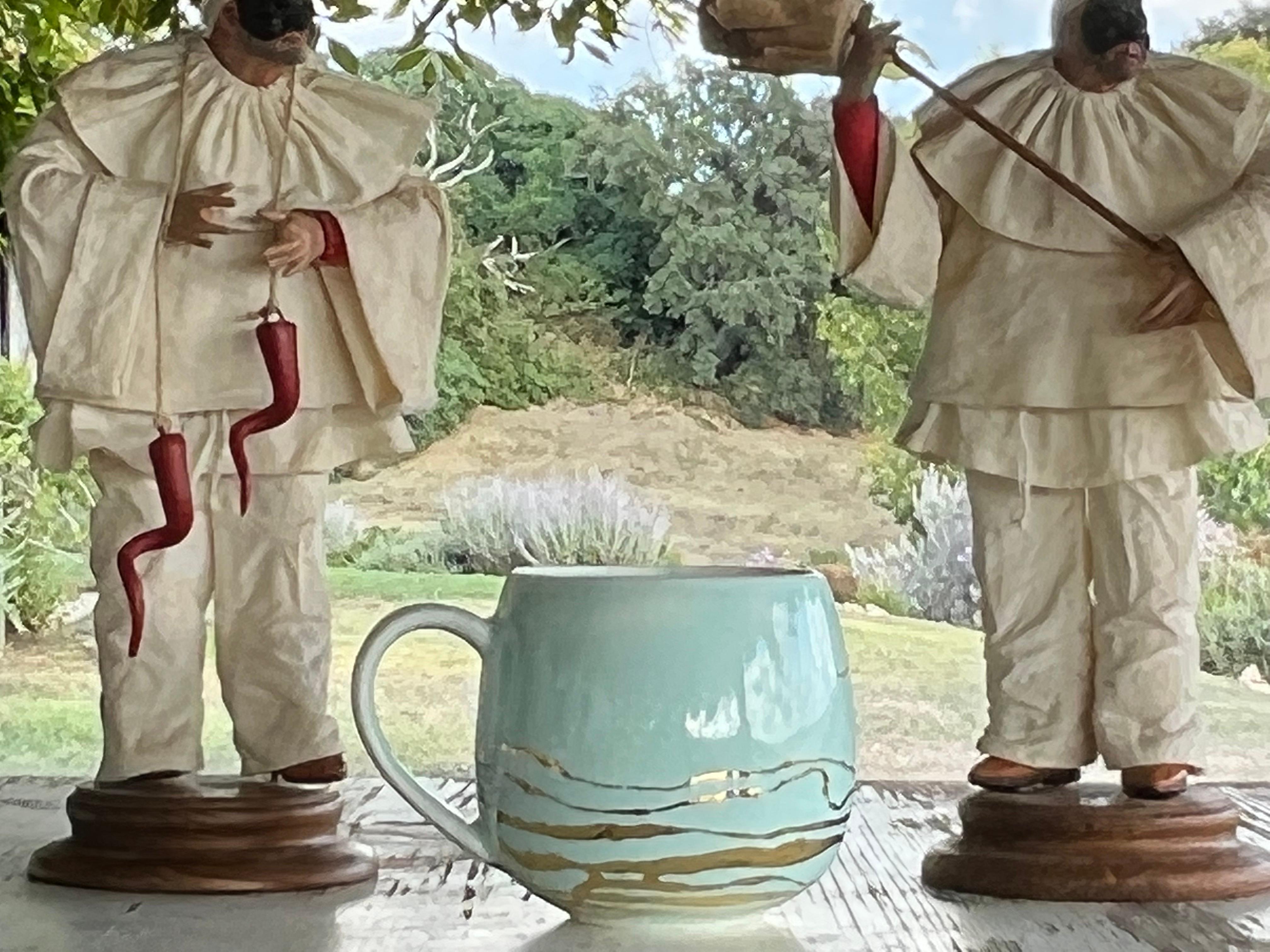 Juego contemporáneo de 2 tazas gorditas Porcelana pintada a mano Azul Mármol Oro Siglo XXI y contemporáneo en venta