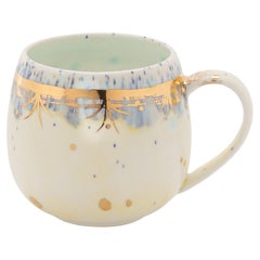 Contemporary Set of 2 Chubby Mugs Hand Painted Porcelain Yellow Gold
