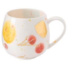 Juego contemporáneo de 2 tazas gorditas de porcelana pintada a mano amarillo rojo azul dorado