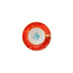 Contemporary Set of 2 Coffee Cups and Saucer Gold Hand Painted Porcelain