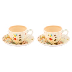 Contemporary Set of 2 Coffee Cups and Saucer Hand decorated Porcelain Tableware
