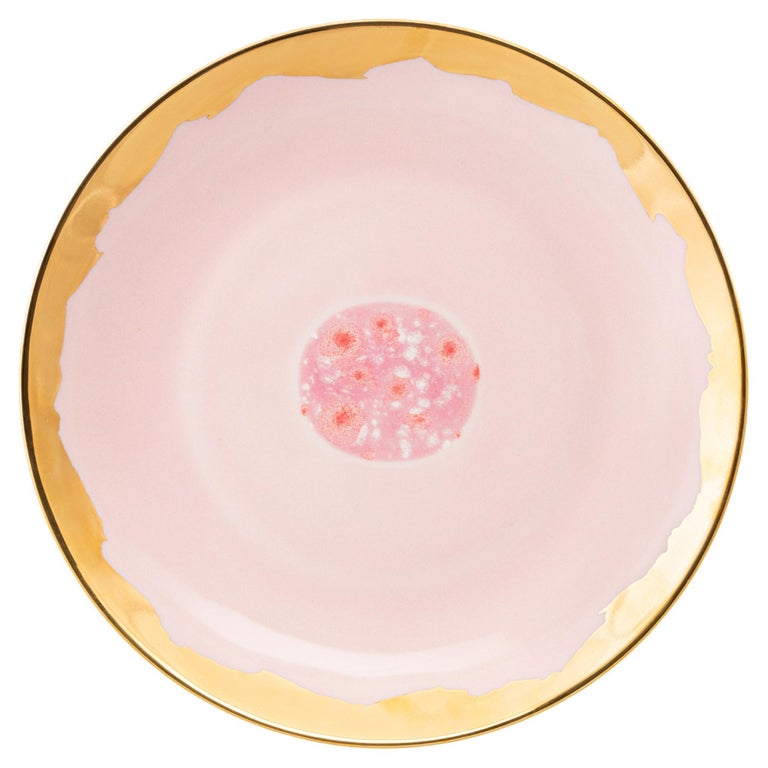 Contemporary Set of 2 Dessert Plates Gold Hand Painted Porcelain Tableware For Sale