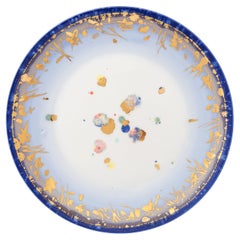 Contemporary Set of 2 Dinner Plates Gold Hand Painted Porcelain Tableware