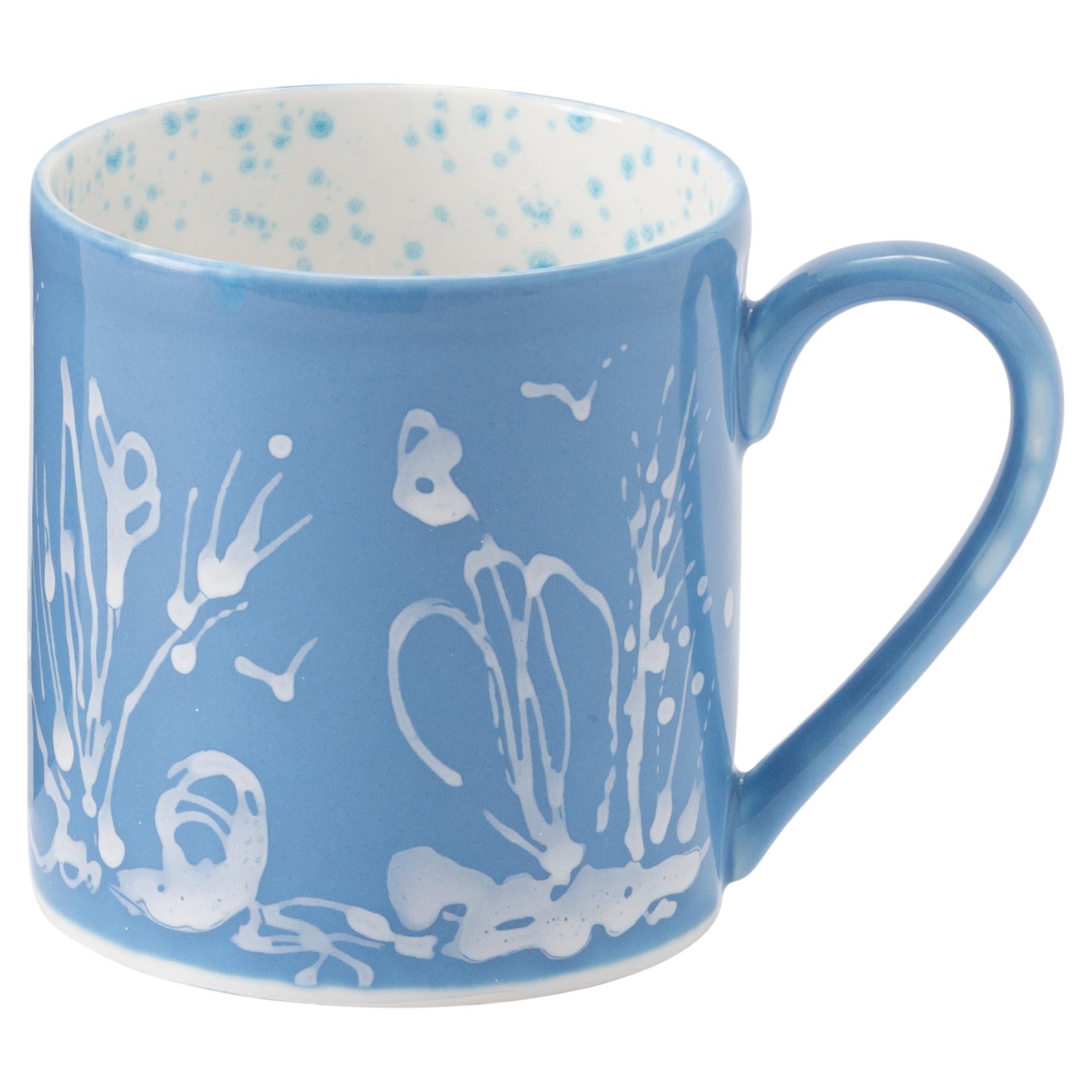 Contemporary Italian Set of 2 Large Mugs Hand Painted Porcelain Blue Celestial