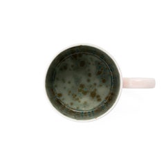 Contemporary Set of 2 Large Mugs Hand Painted Porcelain Green Gold