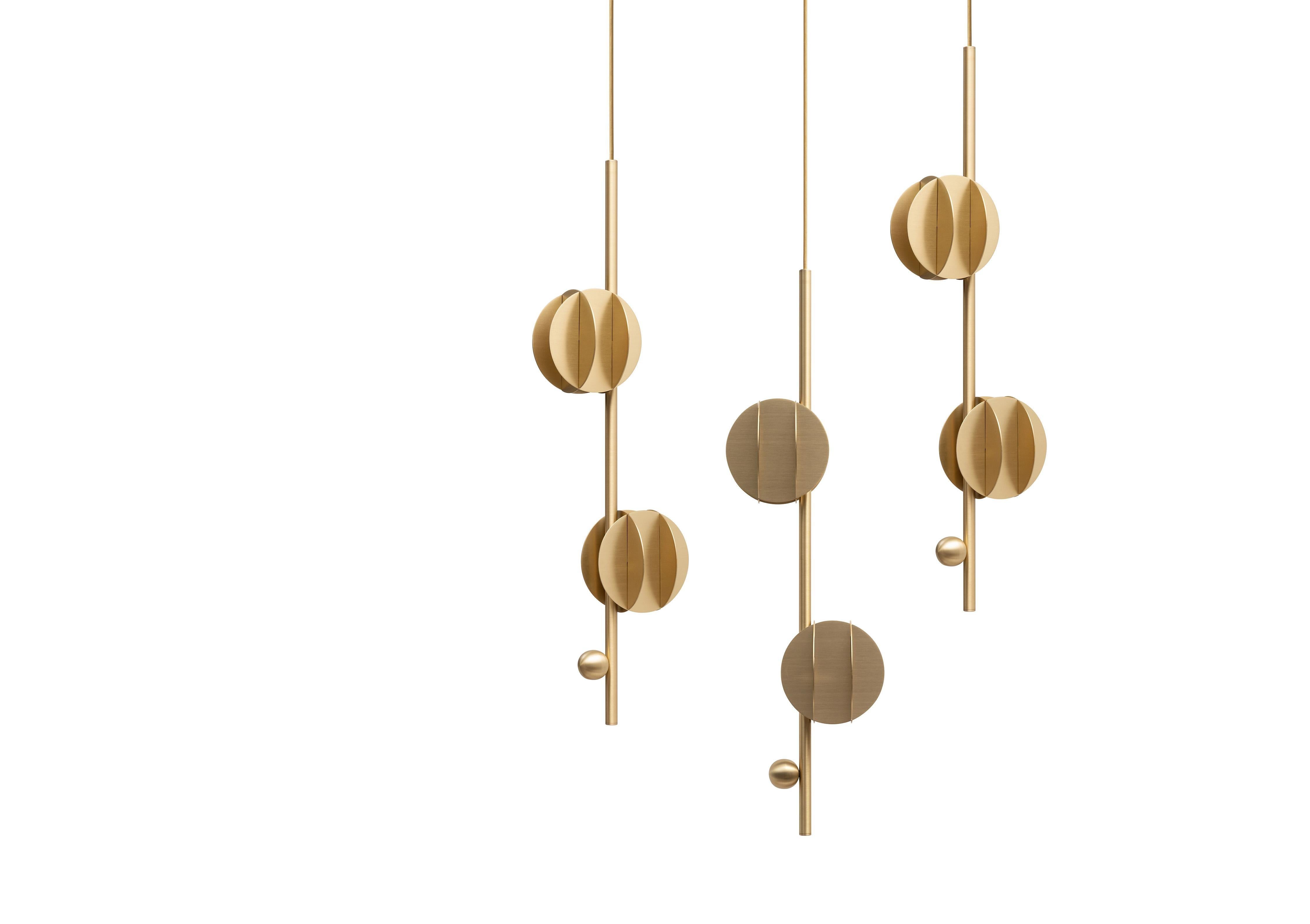 Brushed Contemporary Set of 2 Pendants 'EL Lamp' Vertical CS1 by NOOM, Brass For Sale