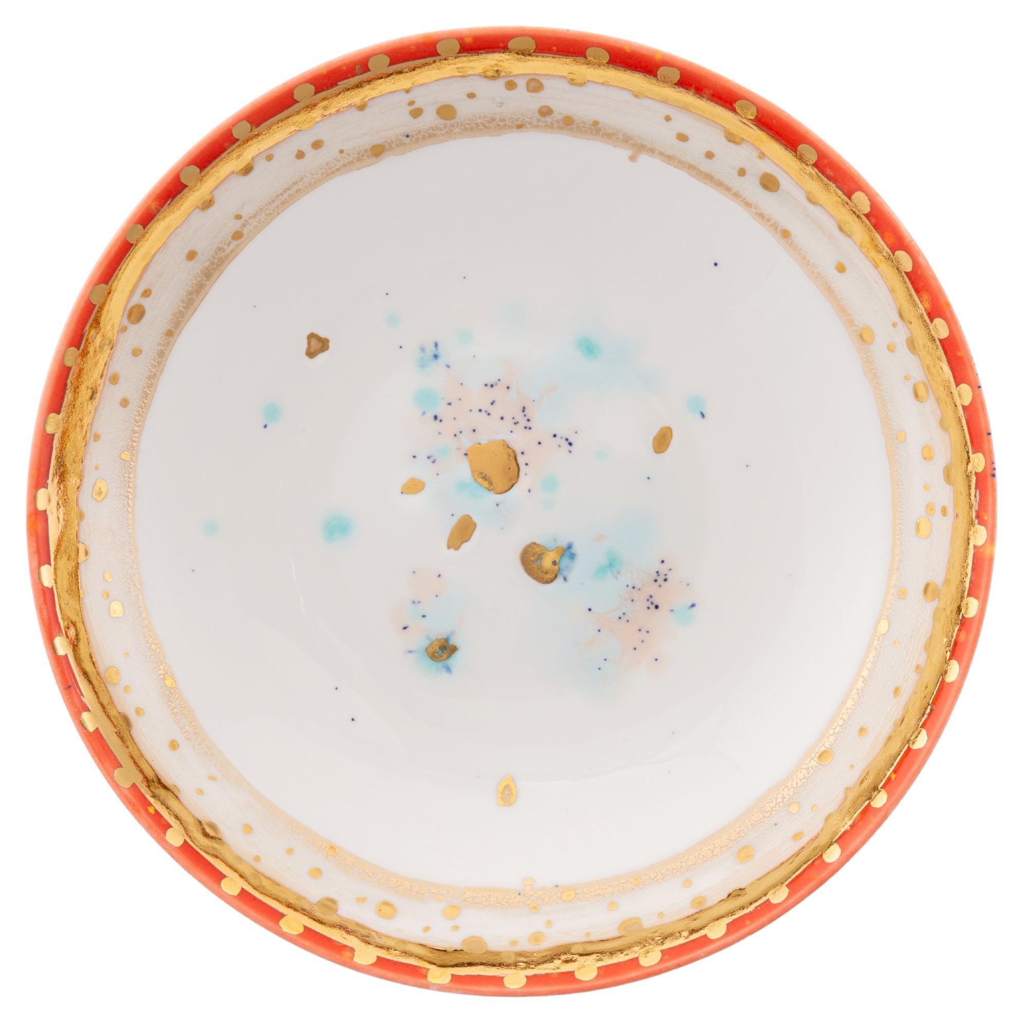 Contemporary Set of 2 Soup Plates Gold Hand Painted Porcelain Tableware