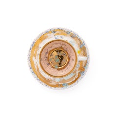 Contemporary Set of 2 Teacups and Saucer Gold Hand Painted Porcelain Tableware