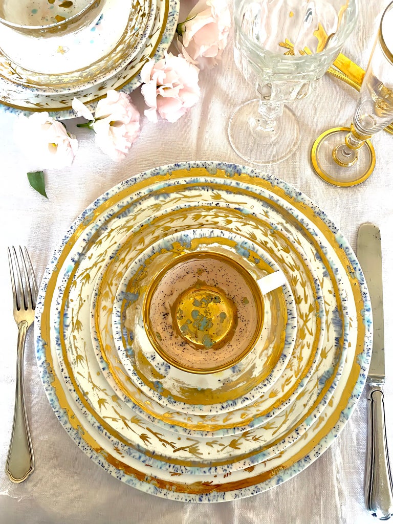 Contemporary Set of 2 Teacups and Saucer Gold Hand Painted Porcelain ...