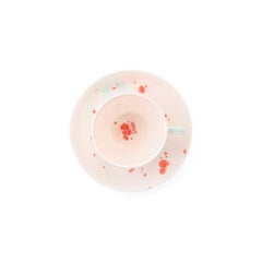 Contemporary Set of 2 Teacups and Saucer Hand Painted Porcelain