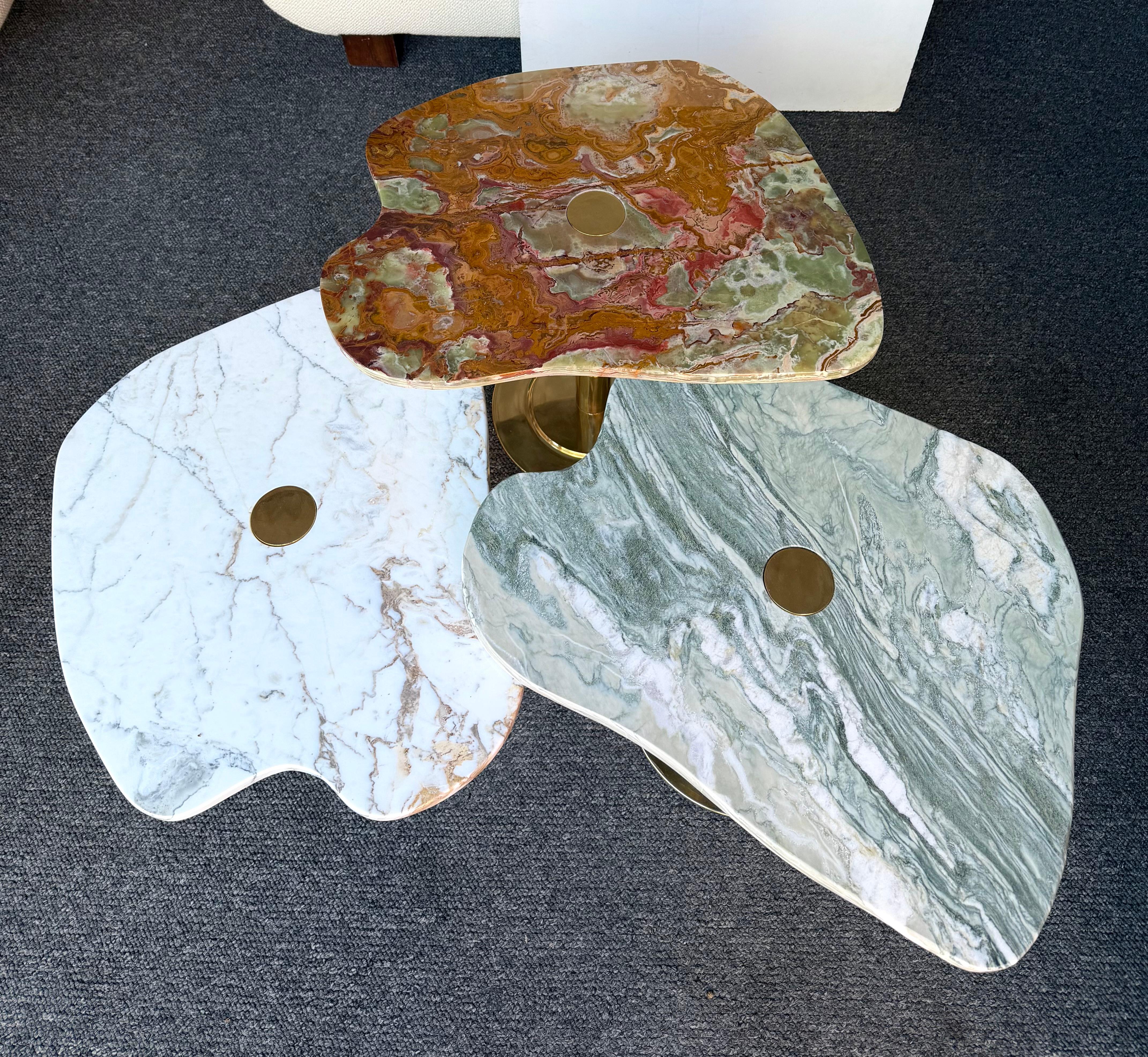 Contemporary Set of 3 Brass and Marble Nesting Tables, Italy For Sale 6