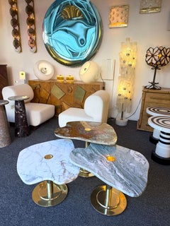 Contemporary Set of 3 Brass and Marble Nesting Tables, Italy