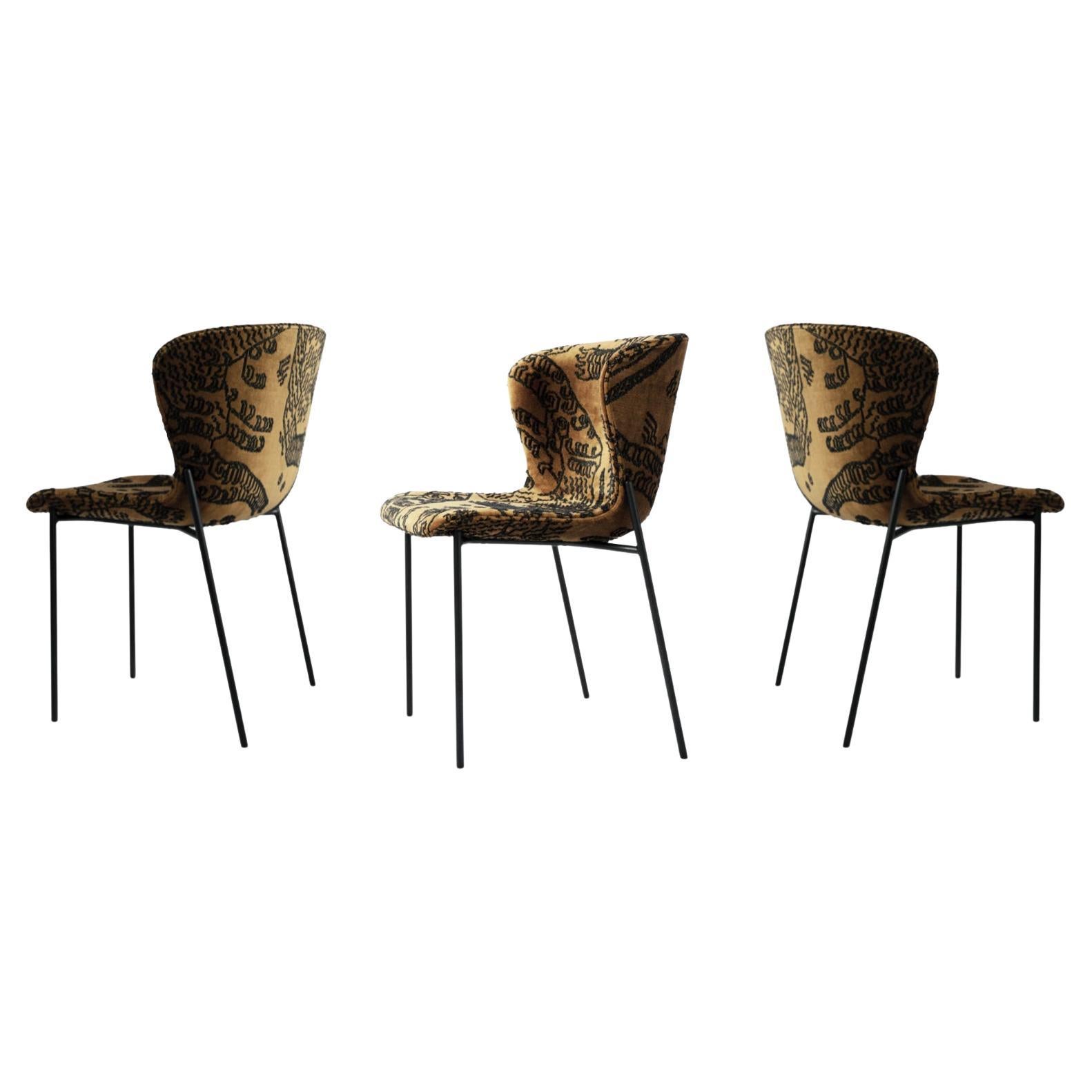 Contemporary Set of 3 Chairs 'Pipe', Tiger Mountain Fauve 02, Black Frame For Sale