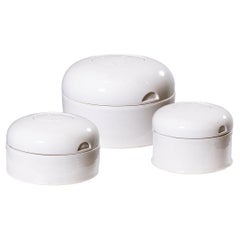 Contemporary Set of 3 Joan Lurie Porcelain Round Lidded Vessels 1987