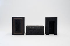 Contemporary Set of 3 Modern Side Tables Hand Made from Resin with Steel Inlay