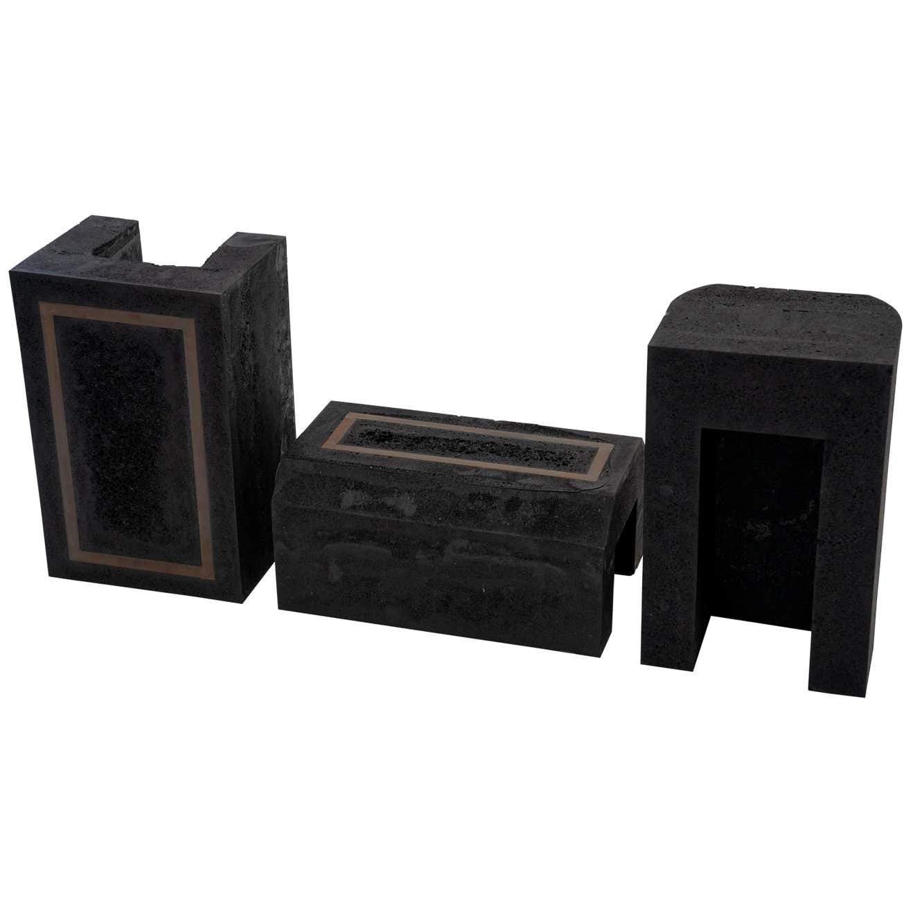 Set of 3 Modern Side Tables Contemporary Handmade, Graphite, Resin ...