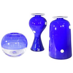 Contemporary Set of 3 Royal Blue Two-Tone Commissioned Vases