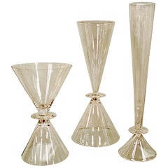 Vintage Contemporary Set of 3 Royal Leerdam Crystal Baccarat Glass Candlesticks, France