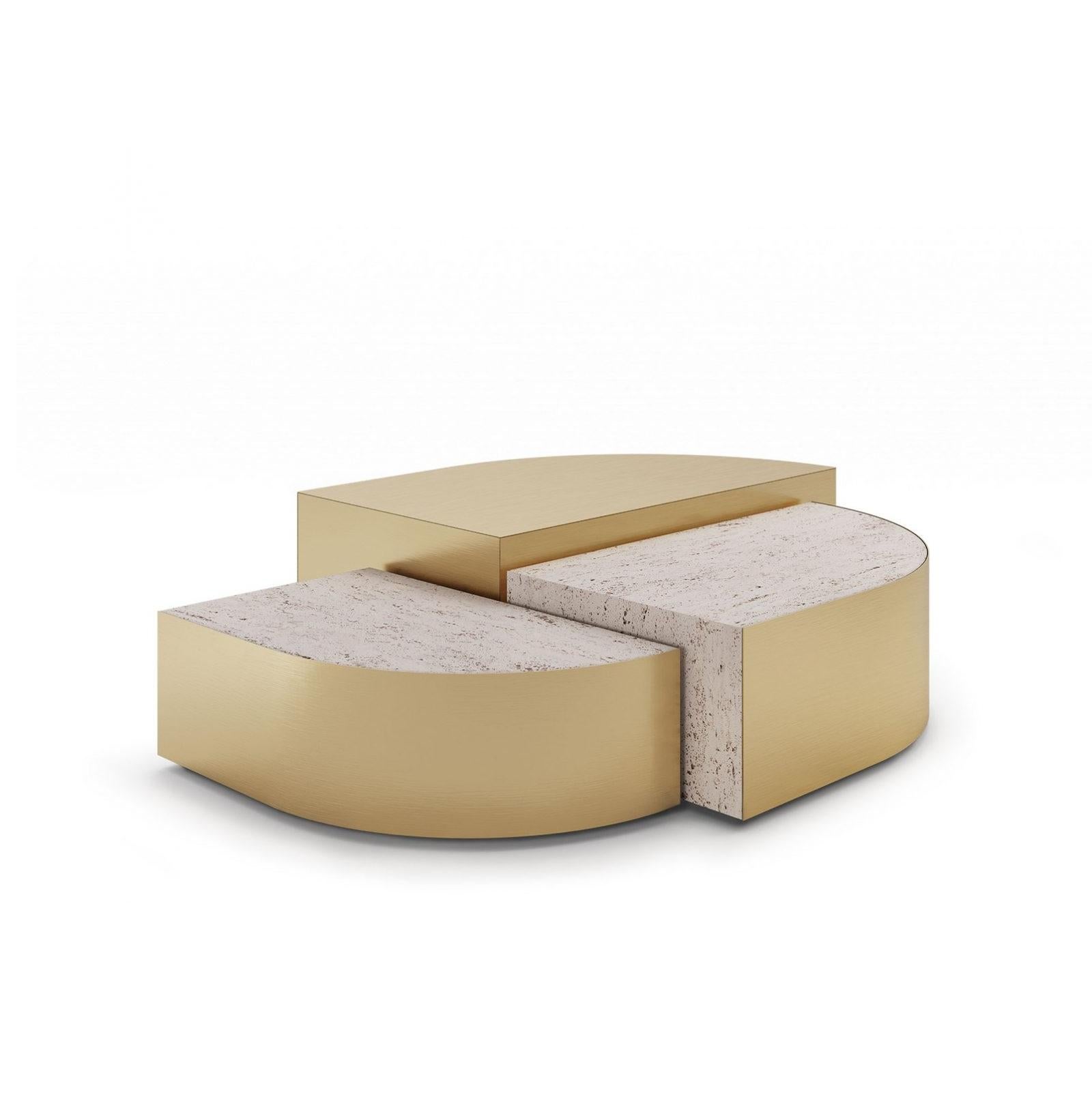 This Coffee Table draws inspiration from the Earth's layered rock and sediment formations shaped over time. Comprising three separate tables, it offers flexibility in arrangement, creating a serene and adaptable presence. Crafted from diverse
