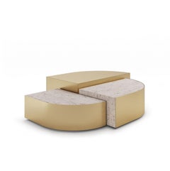 Ensemble de 3 tables contemporaines en marbre et structure métallique