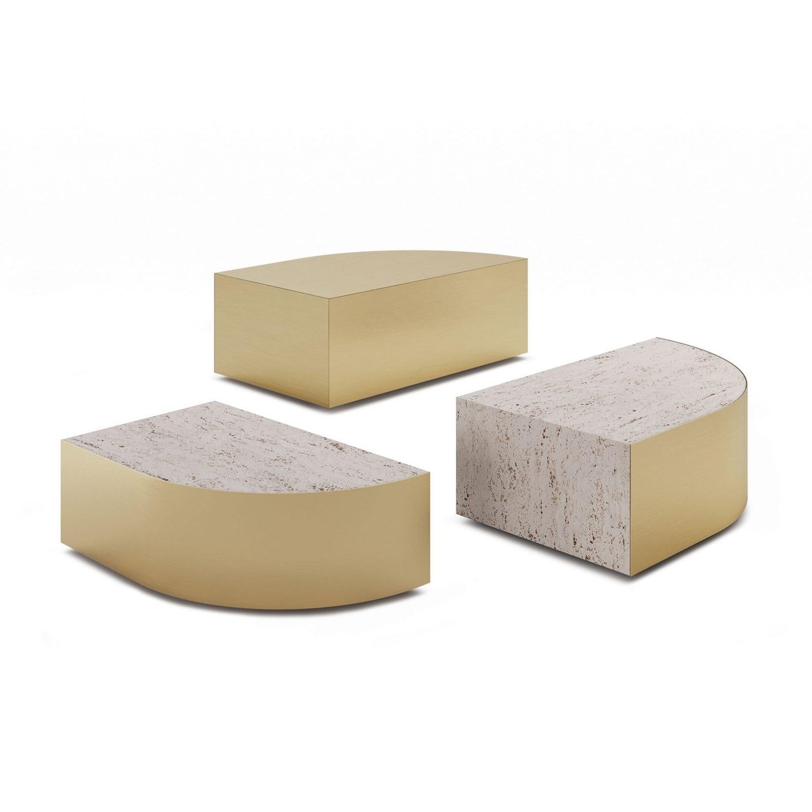 Modern Contemporary Set of 3 Tables Made of Marble Top and Metal Structure For Sale