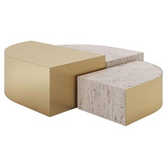 Contemporary Set of 3 Tables Made of Marble Top and Metal Structure