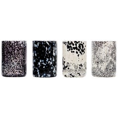 Contemporary Set of 4 Black and White Murano Glasses