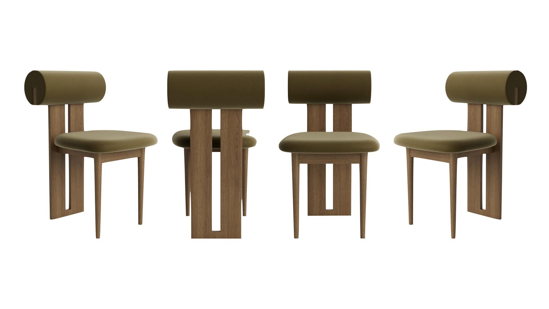 Contemporary Set of 4 Chairs 'Hippo' by Norr11, Light Smoked Oak, Velvet, Olive For Sale 1