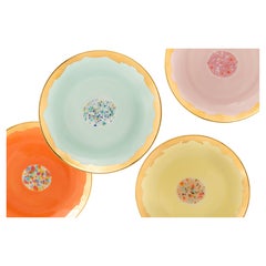 Set Contemporáneo de 4 Platos de Postre de Porcelana Pintados a Mano en Oro Vajilla